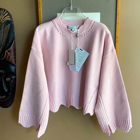 NWT 3.1 Phillip Lim $425 Pink Scalloped Pointelle-Knit Wool Cashmere Sweater XS - Picture 3 of 16